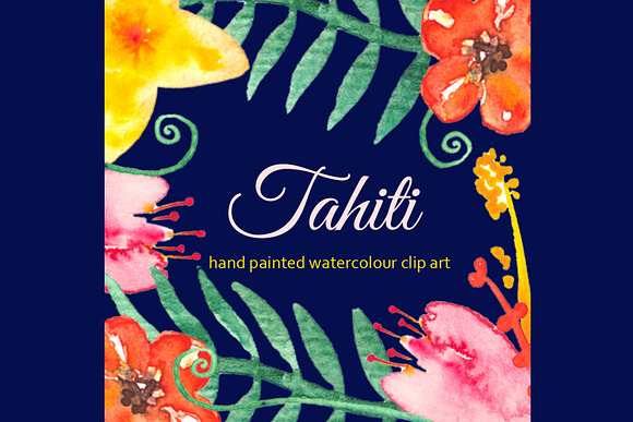 Tahiti set Watercolor Clip Art in Illustrations - product preview 1