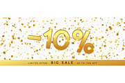 Discount voucher template design with gold confetti tinsel.