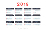 English calendar 2019 