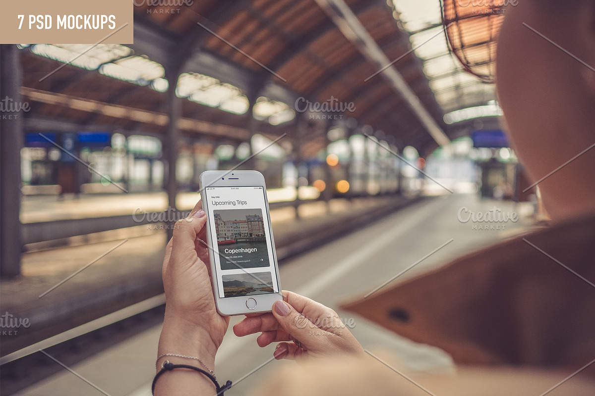 iPhone at the railway station in Mobile & Web Mockups - product preview 8