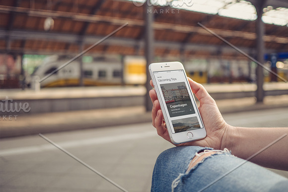 iPhone at the railway station in Mobile & Web Mockups - product preview 2