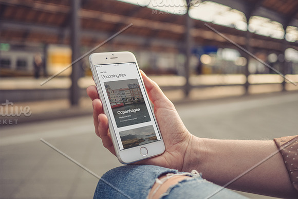 iPhone at the railway station in Mobile & Web Mockups - product preview 5