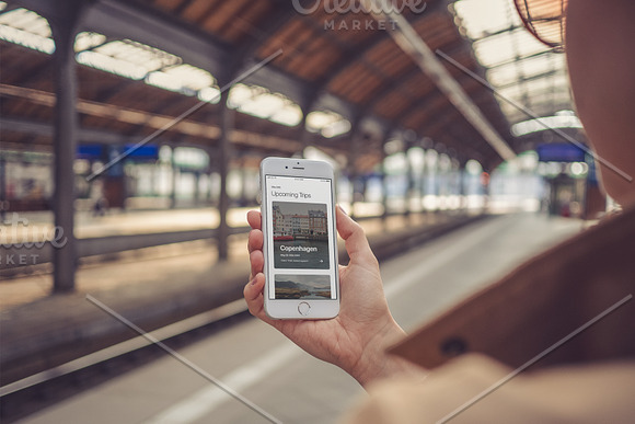 iPhone at the railway station in Mobile & Web Mockups - product preview 6