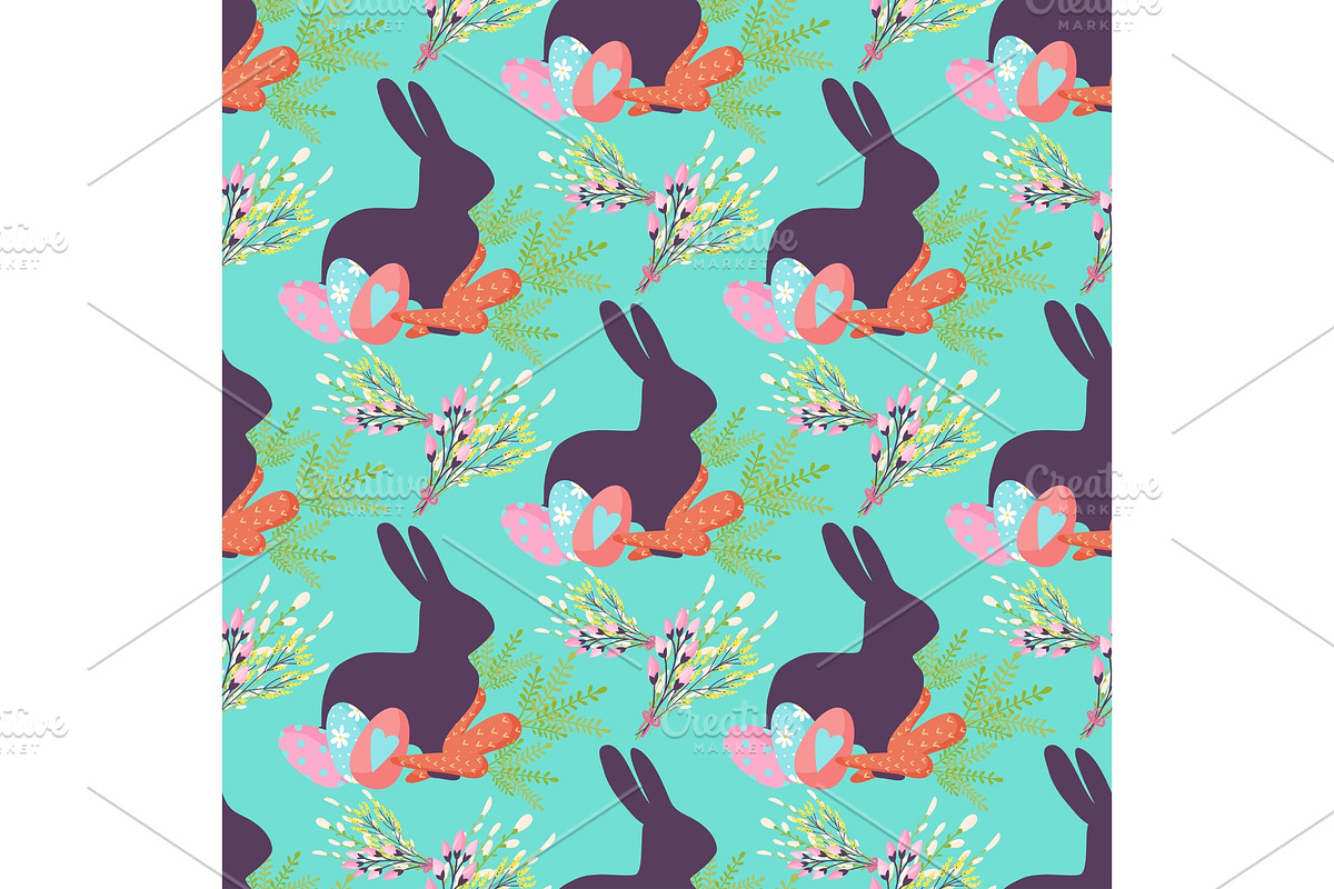 Easter seamless pattern background design vector holiday celebration party wallpaper greeting colorful egg fabric textile illustration. in Objects - product preview 8