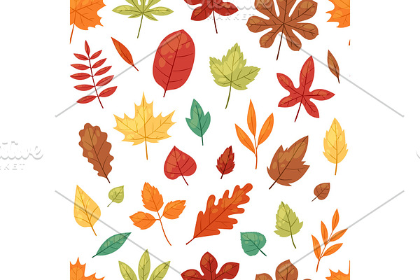 Autumn leaf vector autumnal leaves falling from fallen trees leafed oak and leafy maple or leafing foliage illustration fall of leafage set with leafage isolated seamless pattern background
