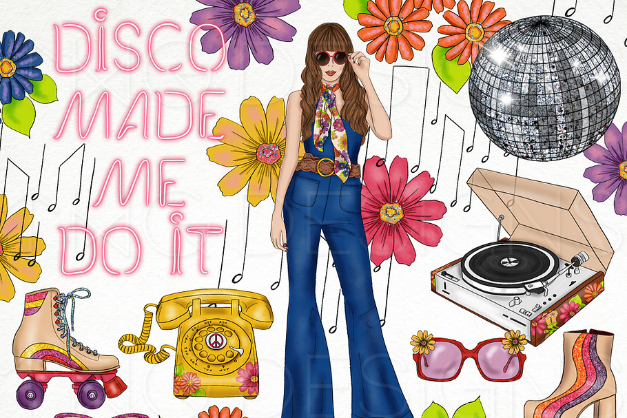 Retro Disco Fashion Girl Clip Art in Illustrations - product preview 8
