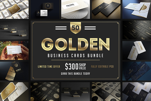 50 Golden Business Cards Bundle in Business Card Templates - product preview 50