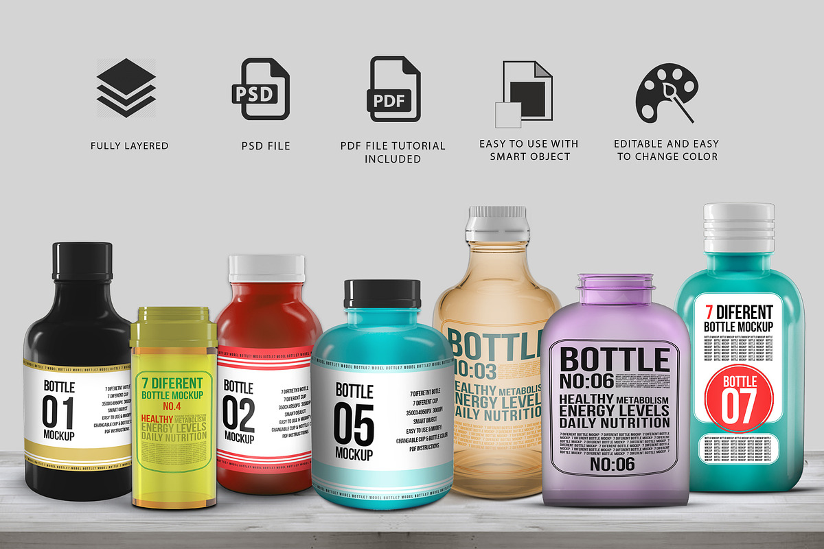 7 Different Bottle Mock-up in Product Mockups - product preview 8
