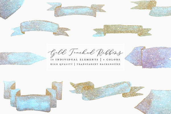 Gold Touched Ribbons - Blue, Pink