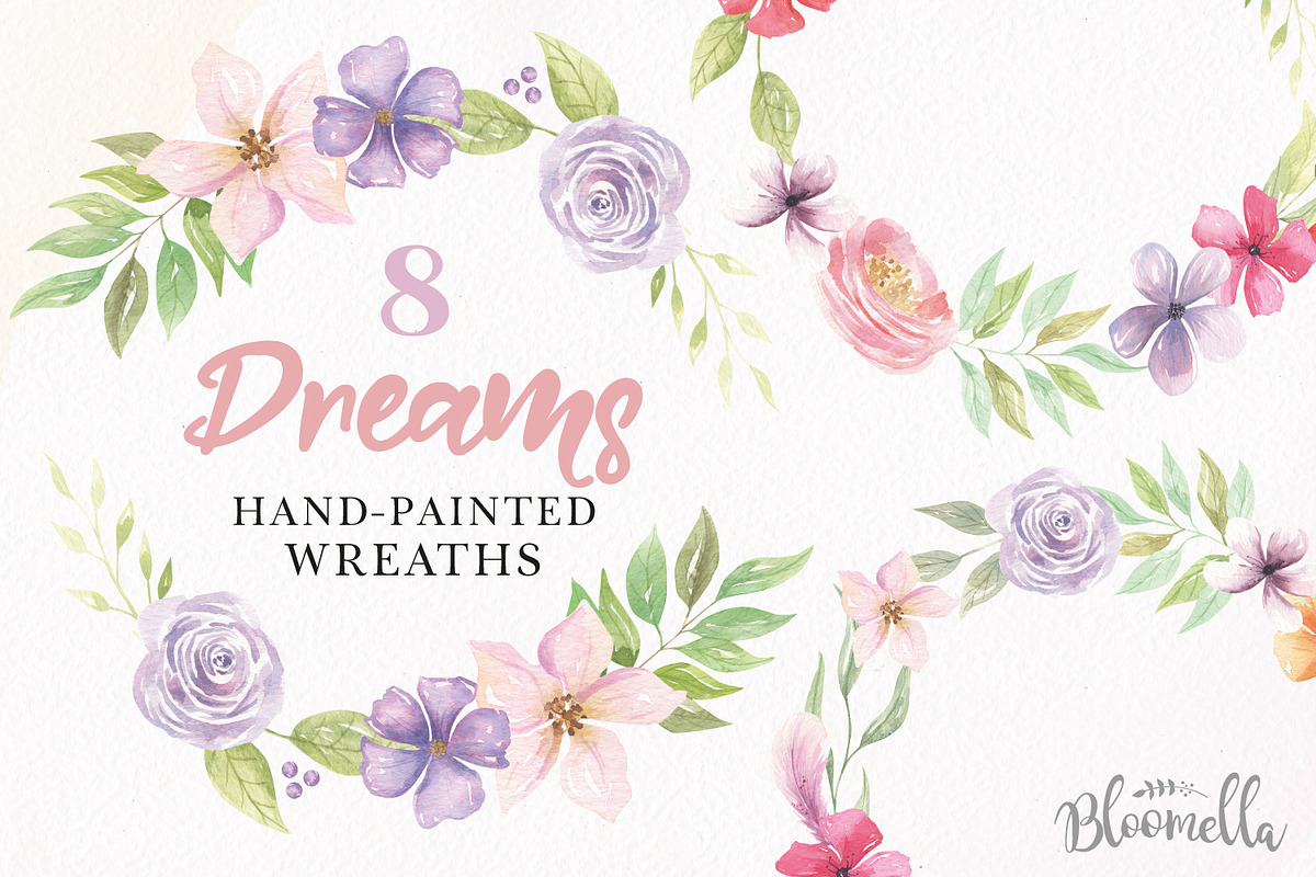 Dreams Watercolor Floral Wreath Set in Illustrations - product preview 8