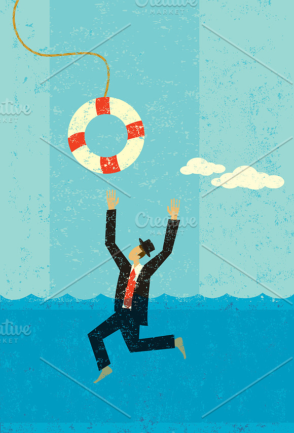 Drowning businessman being saved in Illustrations - product preview 1