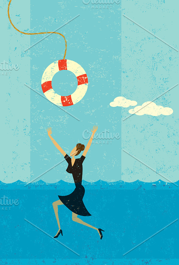 Drowning businesswoman being saved in Illustrations - product preview 1