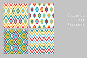 Colorful ikat patterns set, vector