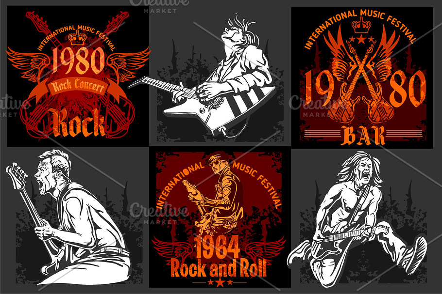 Rock vintage labels and illustratins in Illustrations - product preview 8