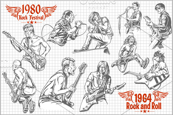 Rock vintage labels and illustratins in Illustrations - product preview 1