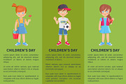 Childrens Day Web Banner with Playful Boy and Girl