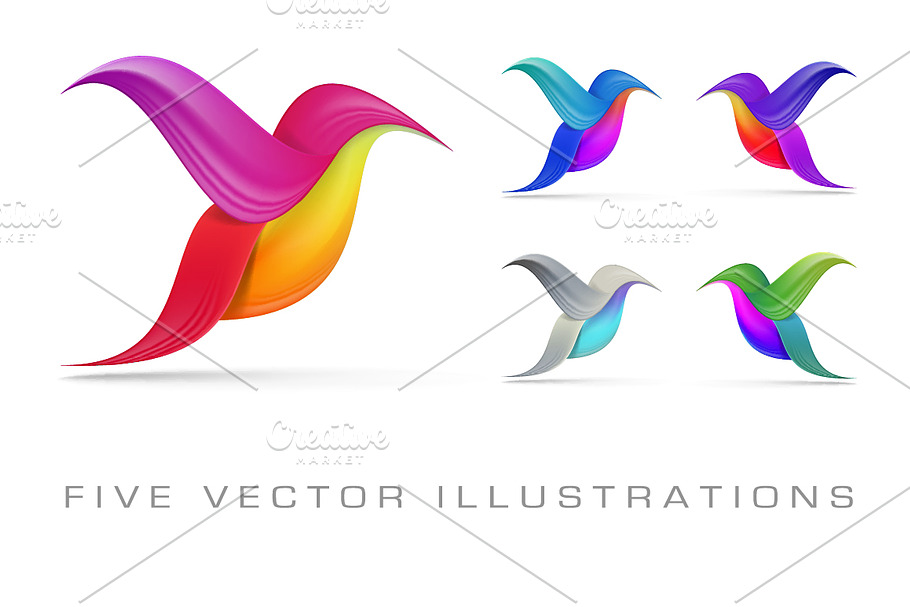 Hummingbird abstract symbols in Illustrations - product preview 8