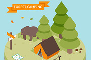 Isometric 3d forest camping