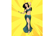 Vector belly dance woman illustration, comics style design.
