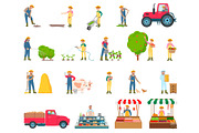 Farmer Activity Collection Vector Illustration