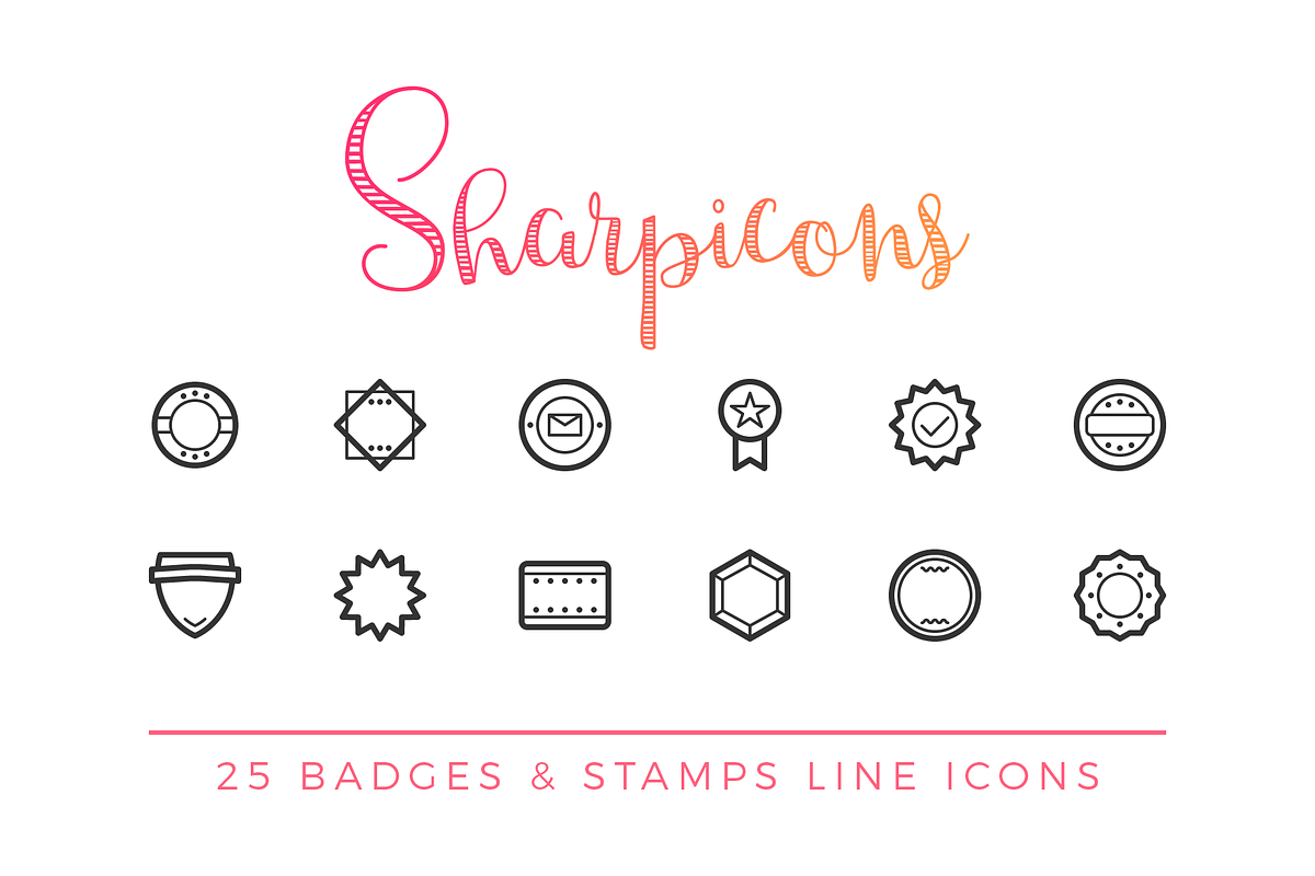 Badges & Stamps Line Icons  in Graphics - product preview 8