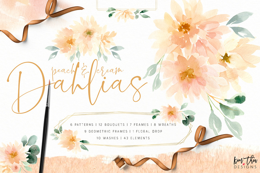 Peach and Cream Dahlias in Illustrations - product preview 8