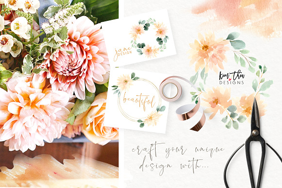 Peach and Cream Dahlias in Illustrations - product preview 2