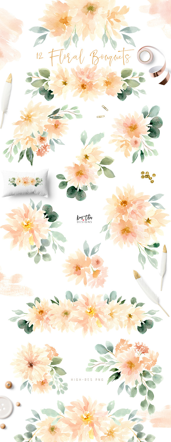 Peach and Cream Dahlias in Illustrations - product preview 3