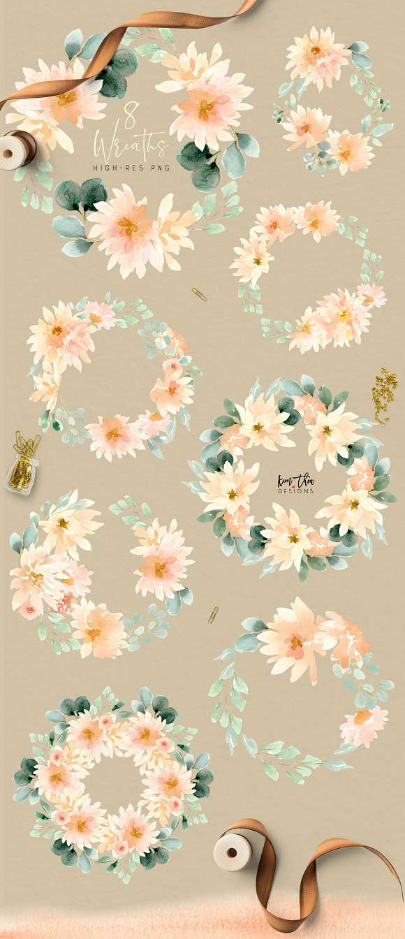 Peach and Cream Dahlias in Illustrations - product preview 5