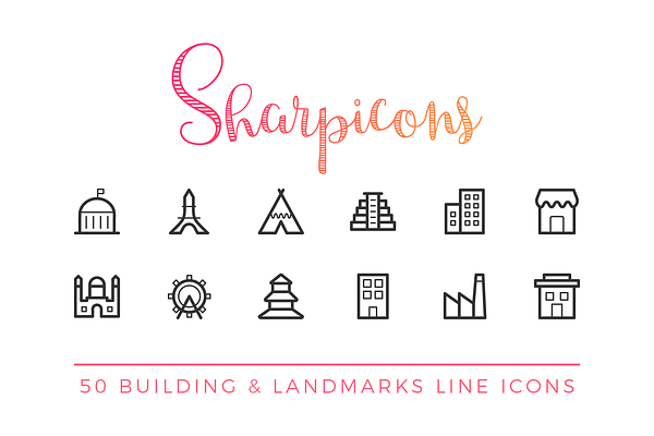 Building & Landmark Line Icons