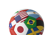 Soccer football with country flags isolated on white background. World championship. 3d illustration.
