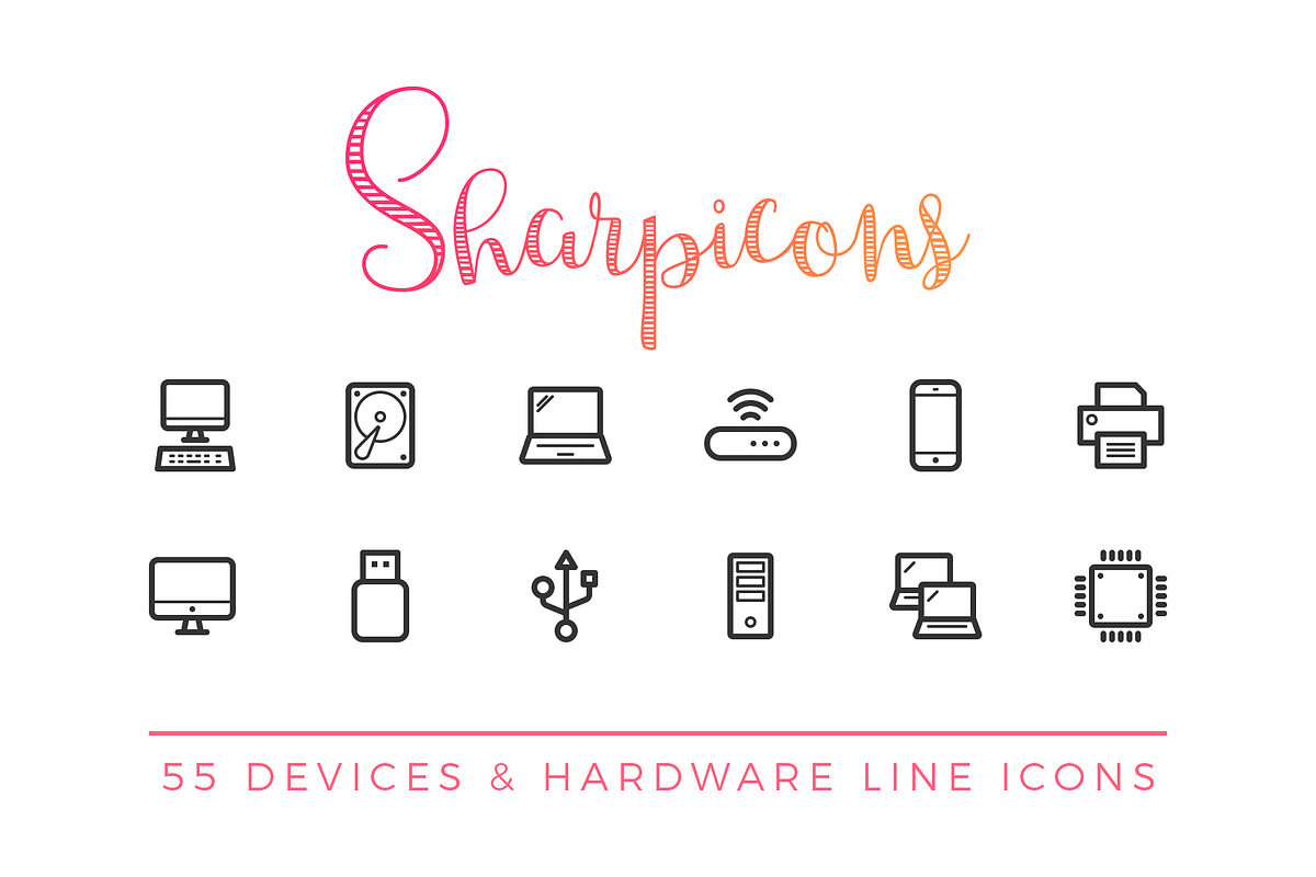 Devices & Hardware Line Icons in Graphics - product preview 8