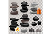 Spa stone vector zen stony therapy for beauty health and relaxation illustration of natural stoning treatment set isolated on transparent background