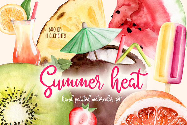 Summer Heat Watercolor Set Clipart