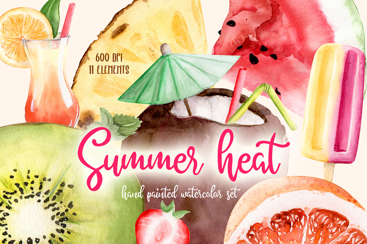 Summer Heat Watercolor Set Clipart in Illustrations - product preview 8