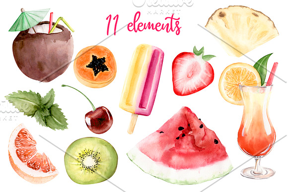 Summer Heat Watercolor Set Clipart in Illustrations - product preview 3