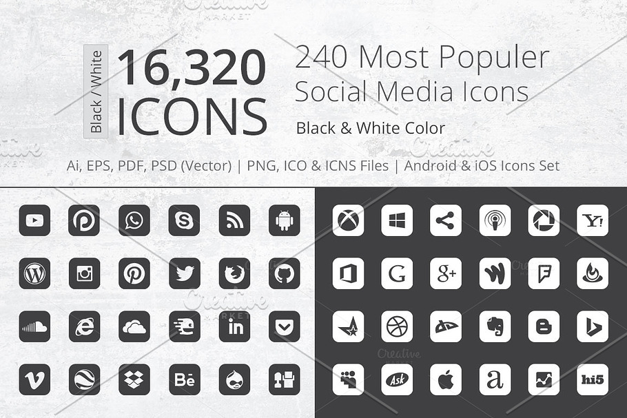 240 Round Corner B/W Social Media in Graphics - product preview 8