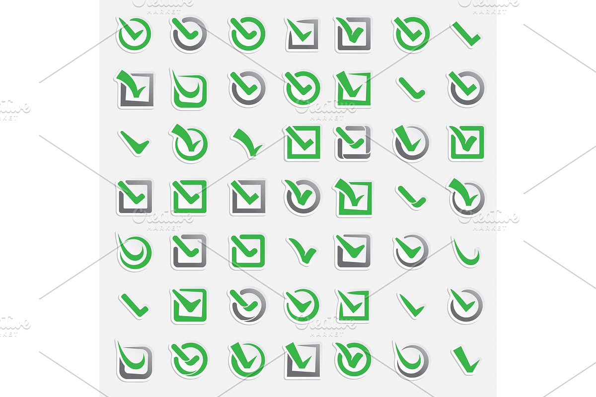 Checkbox vote marks vector icons set. Check vote sign choice yes symbol. Correct design right agreement voting form. Button question choose success UI-UX web design graphic in Objects - product preview 8