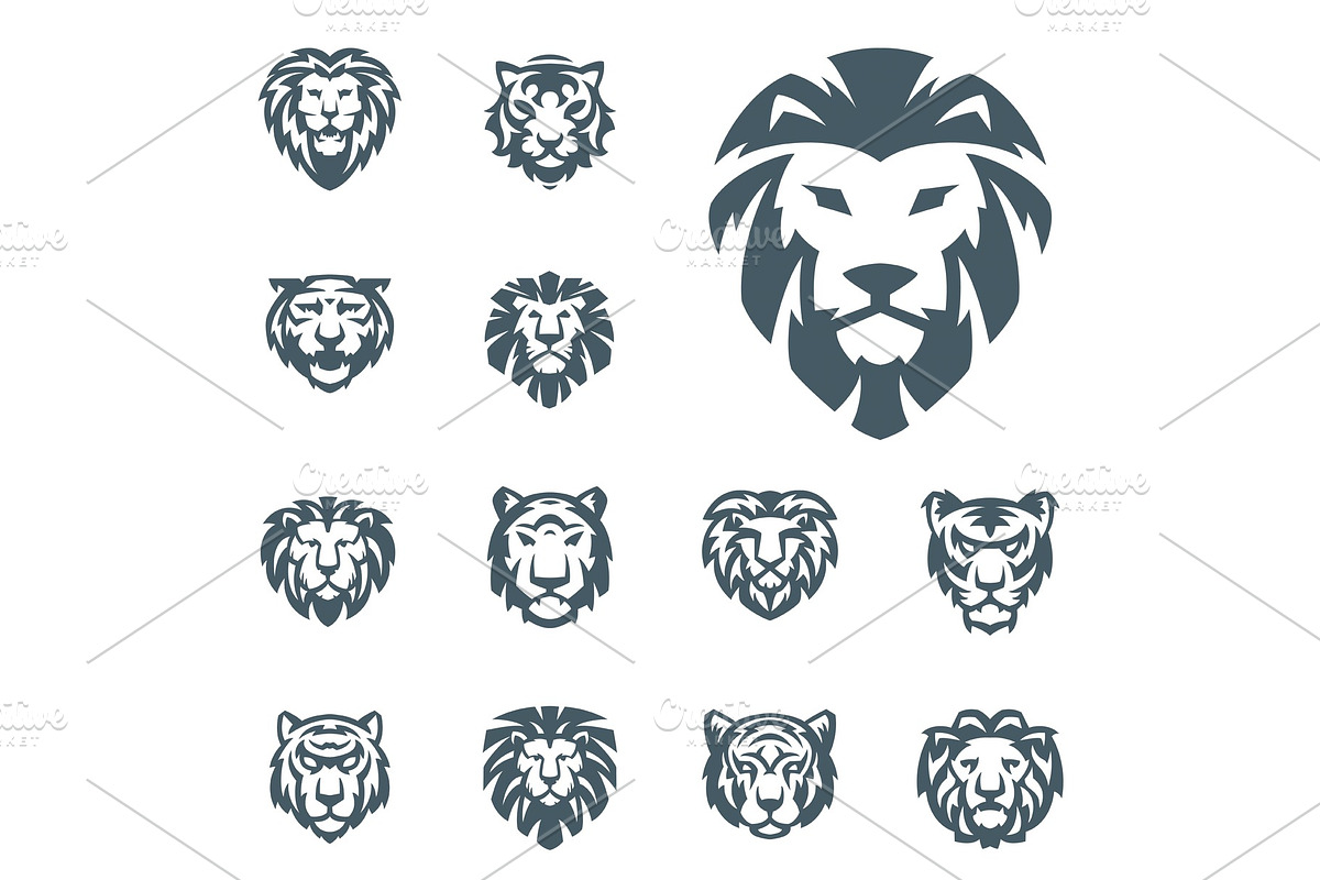 Tiger and lions vector head face silhouette badge strength predator power wildcat illustration power animal in Illustrations - product preview 8