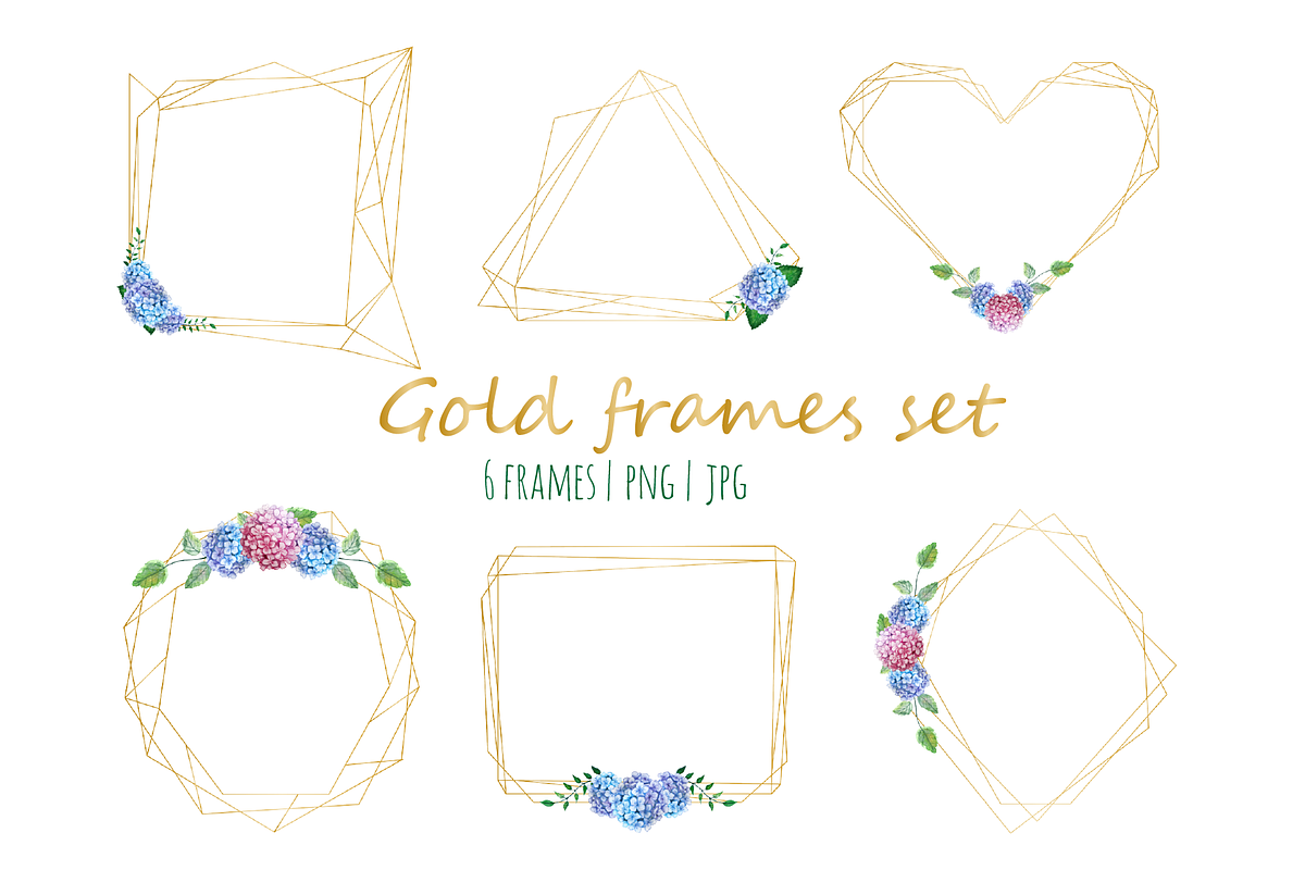 Gold frames with Hydrangea in Illustrations - product preview 8
