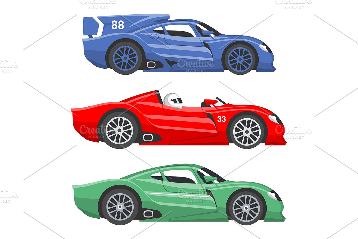 Sport race car vector speed automobile and offroad rally car colorful fast motor racing auto driver transport motorsport illustration. Championship extreme transportation in Objects - product preview 8