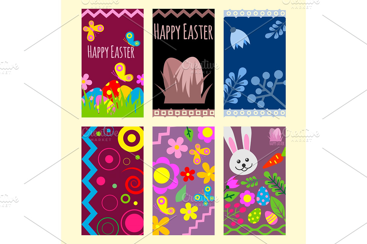 Easter eggs vector cards painted with spring pattern decoration retro multi colored vintage ornament organic food holiday game symbol illustration. in Illustrations - product preview 8