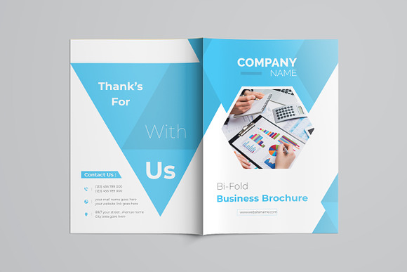 Blue Bifold Brochure in Brochure Templates - product preview 7