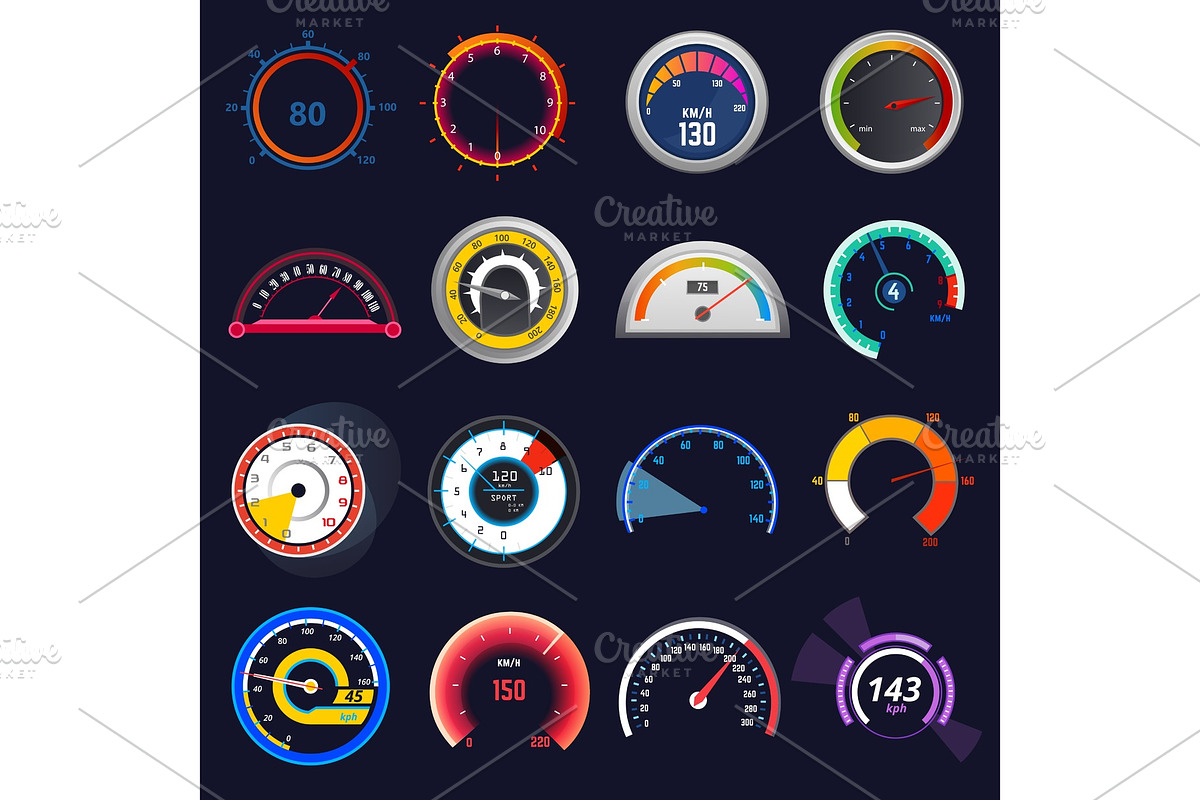 Speedometer vector car speed dashboard panel and speed-up power measurement illustration set of speed-limit control technology gauge with arrow or pointer isolated on background in Illustrations - product preview 8