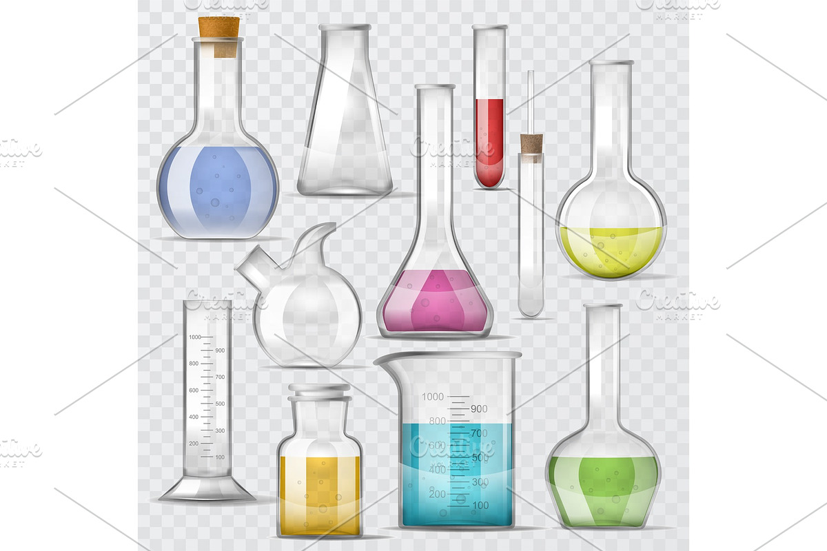 Test-tube vector chemical glass test tubes filled with liquid for scientific research or experiment illustration chemistry set of glassware or flask isolated on transparent background in Illustrations - product preview 8