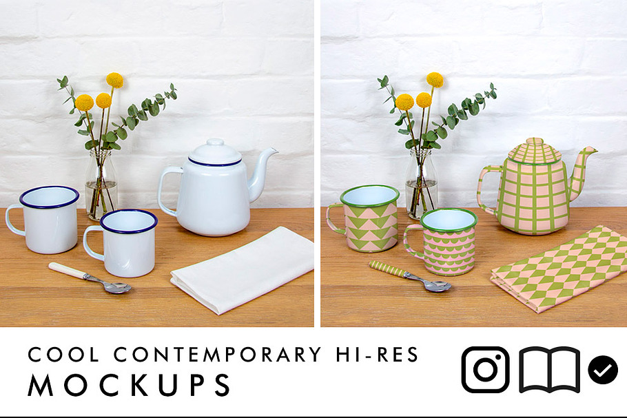 Enamel teapot and mugs mockup in Product Mockups - product preview 8