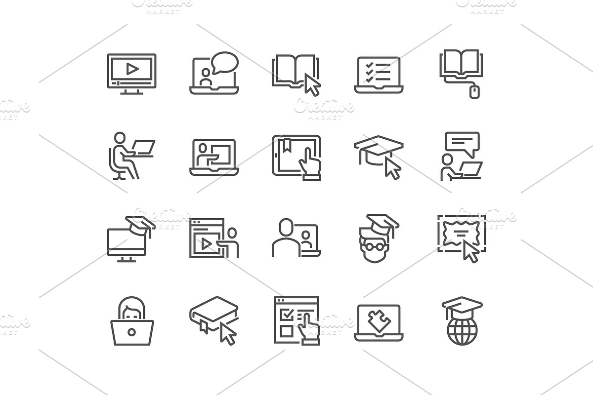 Line Online Education Icons in Illustrations - product preview 8