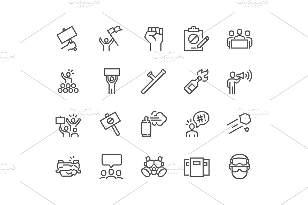 Line Protest Icons in Illustrations - product preview 8