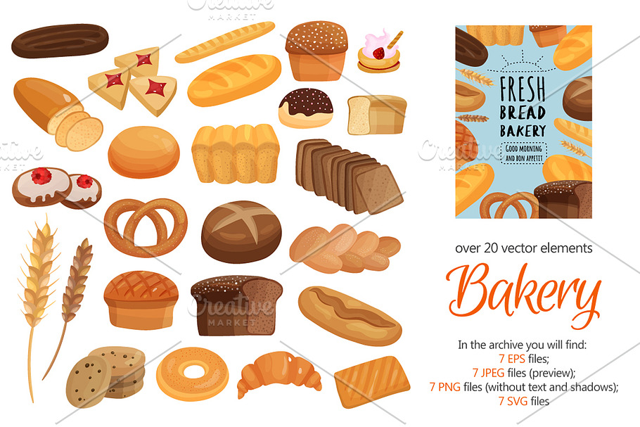 Bread and Bakery Set in Illustrations - product preview 8