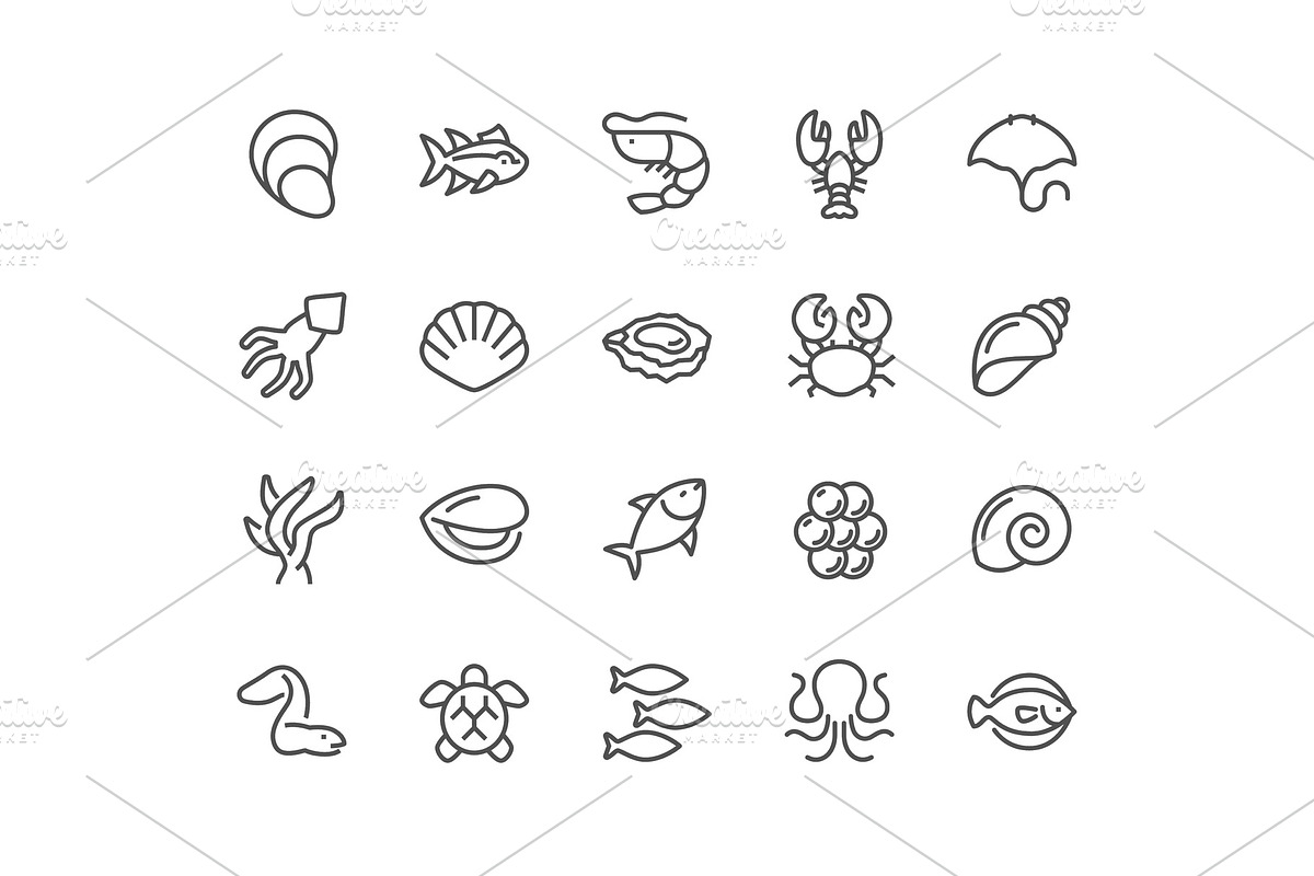 Line Sea Food Icons in Illustrations - product preview 8